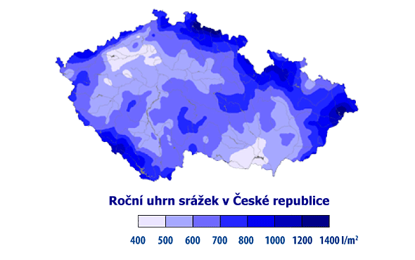 Roční úhrn srážek v ČR