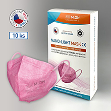 Česká nano rouška NANO LIGHT MASK ve tvaru respirátoru - 10 ks - růžová